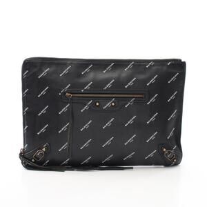 Balenciaga Shoulder Bag Logo Shoulder Bag Clutch Leather Black